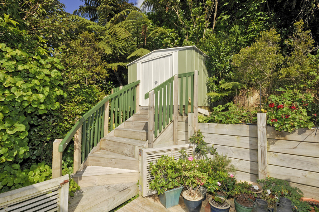 Kitset garden shed on custom foundations with steps in Wellington - by Grumpy Bob